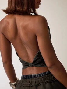 SHEIN BAE Women's Sexy Backless Halter Neck Top, Versatile For Daily Wear And Outings - Black - View 5