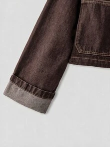 Maija Women's Button Long Sleeve Jacket And Pocket Skirt Denim Set - Brown - View 5