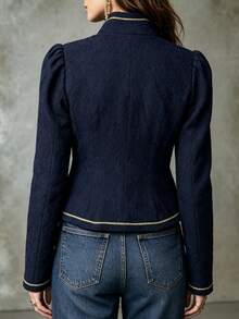 Trelyra Women's Fashionable Personalized Double-Breasted Long Sleeve Jacket - Navy Blue - View 2