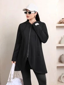 Veilorie Women's Solid Color Casual Versatile Daily Wear Hooded Sweatshirt - Black - View 6