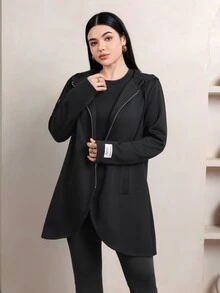 Veilorie Women's Solid Color Casual Versatile Daily Wear Hooded Sweatshirt - Black - View 3