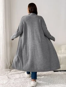 Shapeblank Women's Plus-Size Autumn/Winter Casual Elegant Baggy, Loose, Long-Sleeve Grey Knit Cardigan Fall Outfits, Coats Office Formal Evening Work Cardigan - Grey - View 3