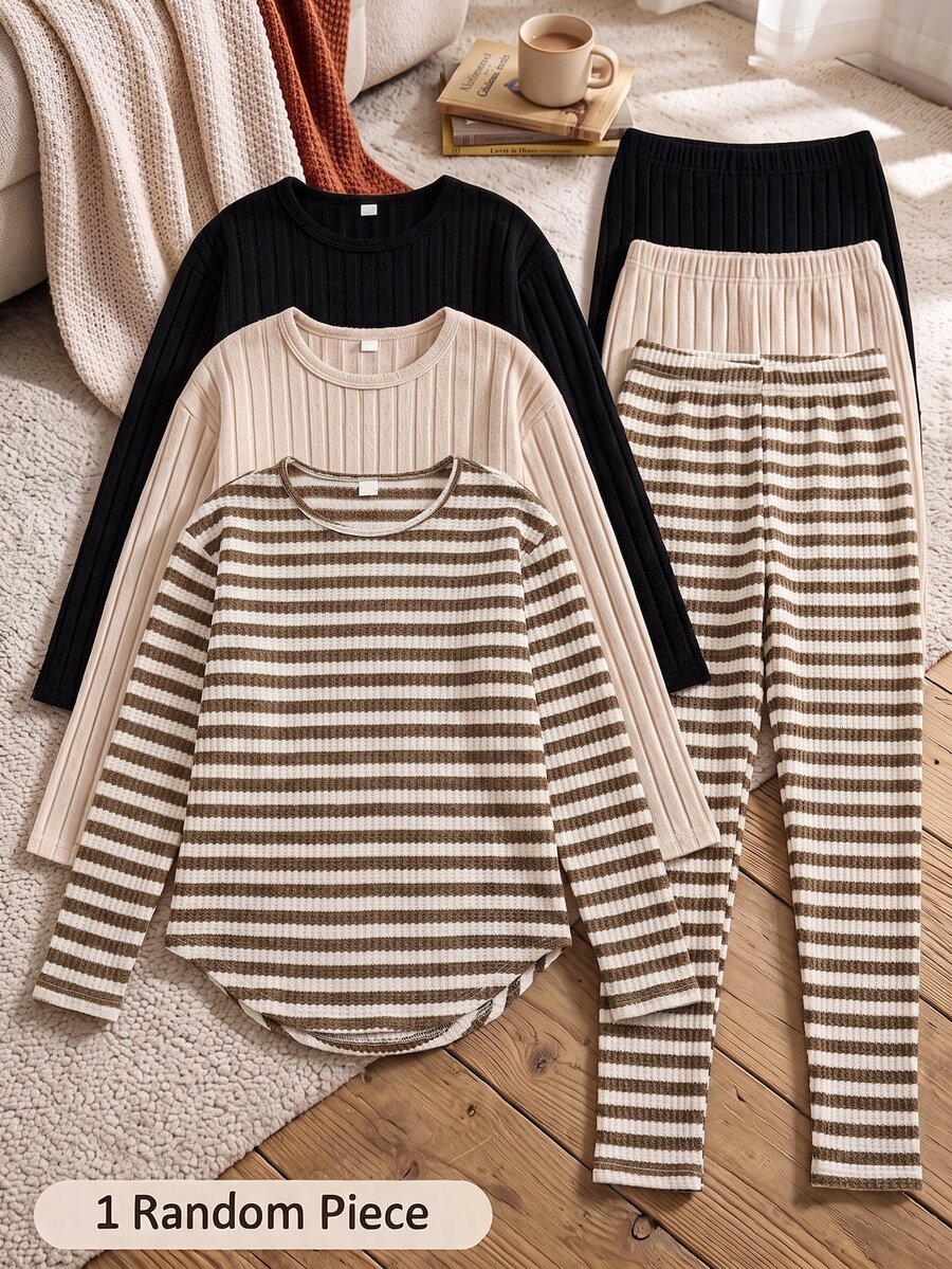 SHEIN 青少年女孩秋季套裝 3件/組 溫柔復古風,花卉長袖上衣、修身長褲,秋季返校穿搭 - 白色 - 查看 1