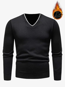 Manfinity Homme 男士秋冬針織套頭毛衣內搭層 - 黑色 - 查看 1