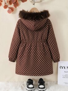 SHEIN Tween女孩寬鬆休閒連帽極簡純色收腰長袖百搭風衣秋季外套 - 棕色 - 查看 2