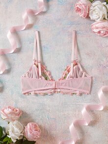 Elorette Women's Floral Embroidered Mesh Fashion Bra - Pink - View 2