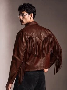FeverCity Men's Collared Long Sleeve Short Jacket And Outerwear - Brown - View 2