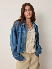 Willow Rêve Women's Loose Button Long Sleeve Denim Jacket - Blue - View 6