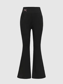 SHEIN Girlism 青少年女孩黑色高腰緊身高彈力休閒瑜伽多功能口袋手機包喇叭腿長褲運動褲 - 彩色 - 查看 11