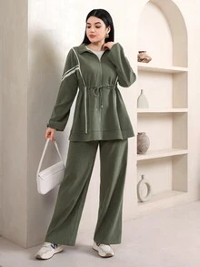 Veilorie Women's Colorblock Long Sleeve Top And Pants Casual Daily 2 Pieces Set - Army Green - View 6