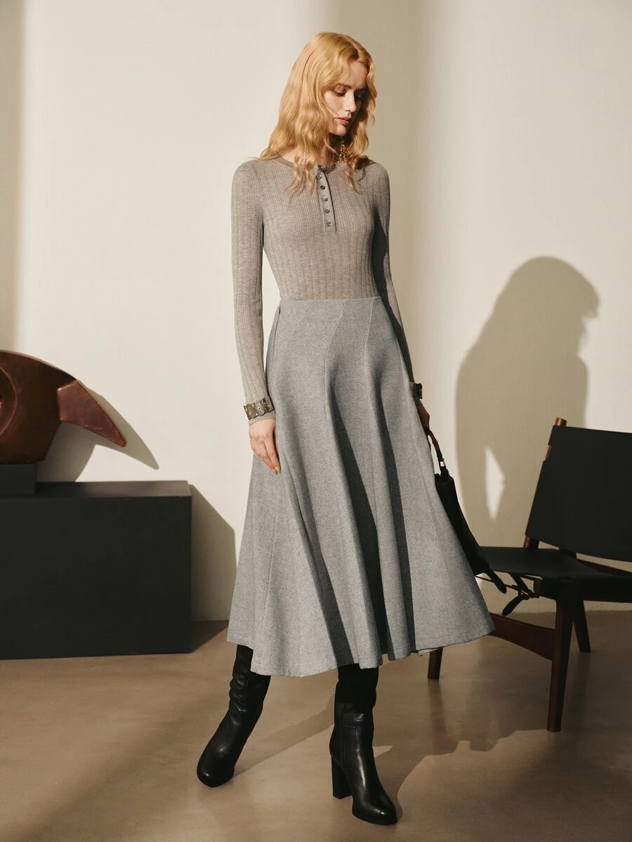 MOTF PREMIUM WOMEN'S SOLID COLOR CASUAL VERSATILE DAILY SKIRT - Grey - View 2