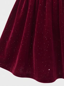 SHEIN 女童深酒紅色休閒純色連身裙 秋季 - 酒紅色 - 查看 7
