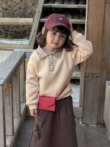 Dazy Kids Infant/Toddler (Girl) Collared Mesh Texture Long Sleeve Sweatshirt, Autumn/Winter - Apricot - View 4