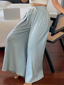 DAZY Women's Drawstring Waist Loose Pleated Loungewear Bottoms - Blue - View 4