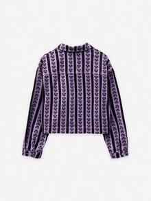 Nöista Denim Jacket With Floral And Stripes Print - Purple - View 9