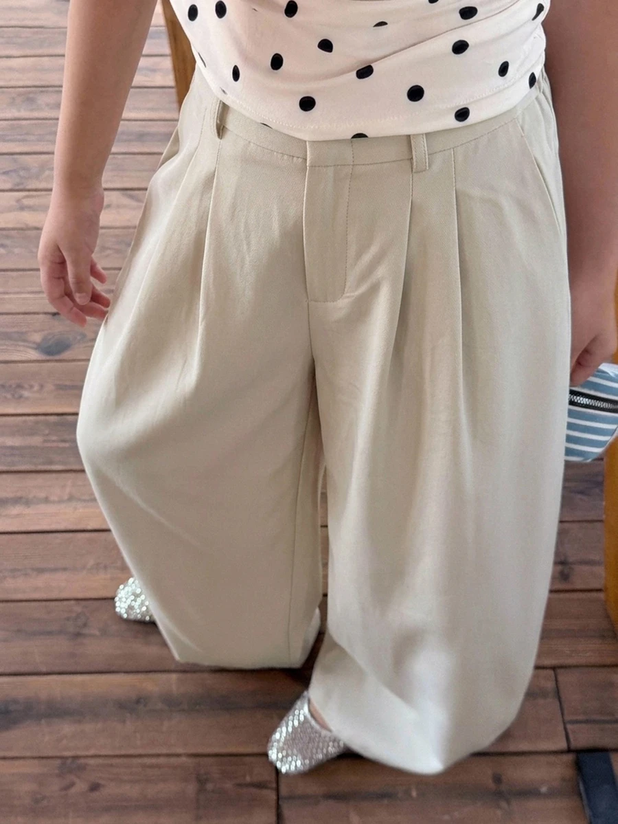 DAZY Tween Girl Fall Clothes Girls (Large) Solid Color Woven Wide Leg Long Pants - Beige - View 1