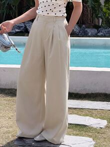 DAZY Tween Girl Fall Clothes Girls (Large) Solid Color Woven Wide Leg Long Pants - Beige - View 3