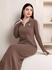 Veilorie Women's Knight Graphic Contrast Color Casual Daily Summer Long Dress - Mocha Brown - View 1