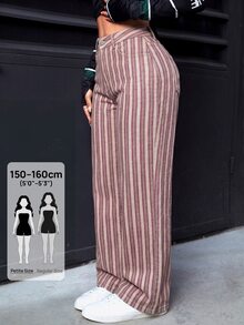 SHEIN PETITE 女款條紋拼接配色鈕扣口袋牛仔褲 - 彩色 - 查看 1