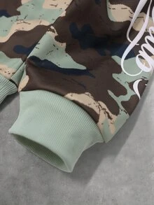 Manfinity Roghcode 男士字母迷彩印花口袋休閒連帽衫 - 軍綠色 - 查看 7