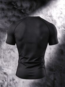 Gym Rark 男士彈性時尚 Logo 運動 T 恤，萬聖節禮物，健身運動黑色與銀色夏季運動休閒風 - 黑色 - 查看 2