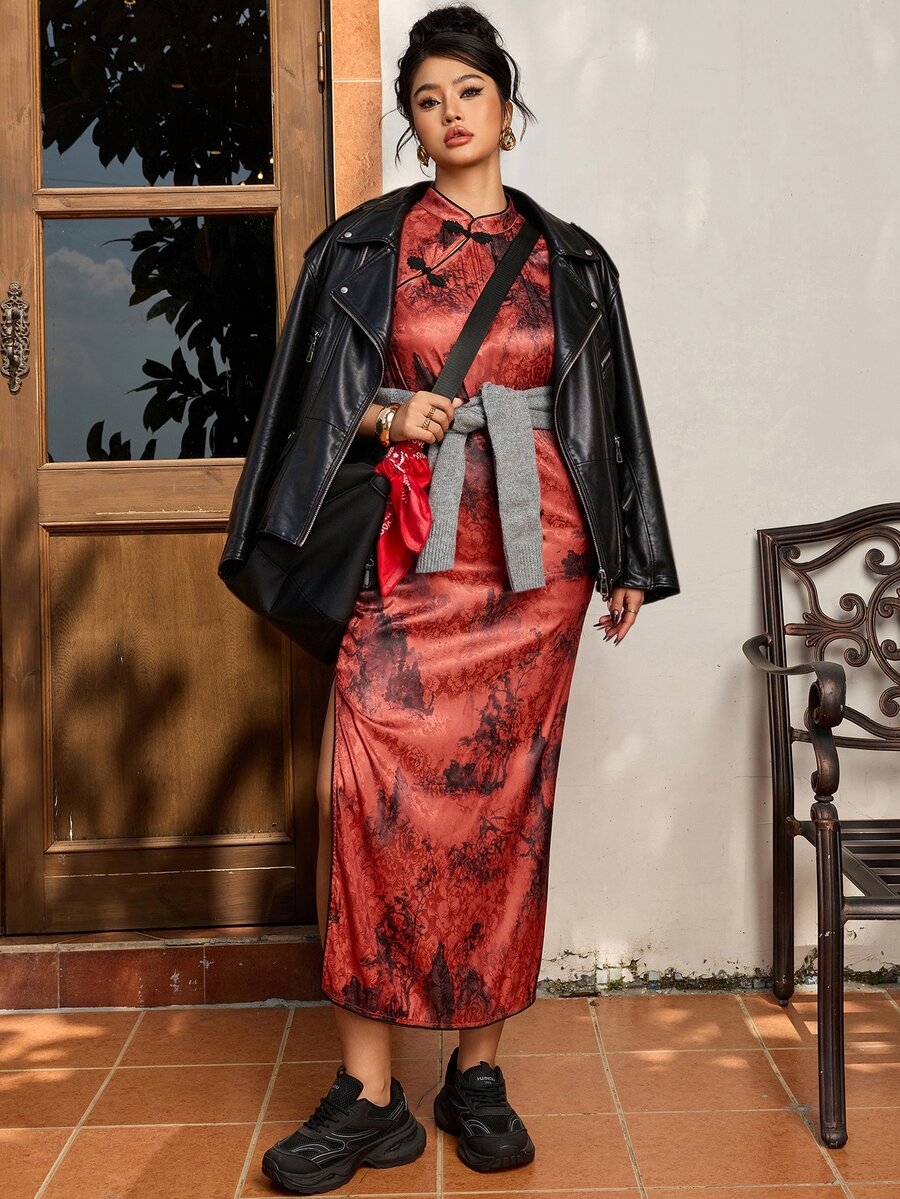 EastFlair Plus Size Women's All-Over Print Casual Daily Summer Travel Dress - Red - View 1