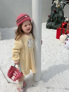 Dazy Kids بلوزة رياضية للرضيعة (بنت) بياقة دائرية وأكمام طويلة مع حافة مكشكشة لفصل الخريف/الشتاء - لون مشمشي - مشاهدة 4