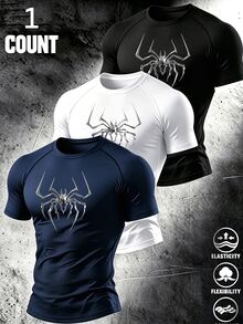 Gym Rark 男士彈性時尚 Logo 運動 T 恤，萬聖節禮物，健身運動黑色與銀色夏季運動休閒風 - 寶藍色 - 查看 1