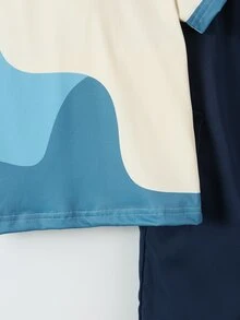 2件組小男孩時尚卡其色T恤與棕色工裝長褲套裝，柔軟舒適面料，易穿著，時尚版型，適合夏季、運動、上學及各種場合，男孩必備熱銷T恤與長褲套裝 - 藍色 - 查看 5