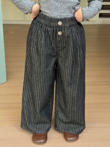 Dazy Kids Young Girl) Straight Leg Striped Casual Washed Dark Blue Denim Jeans - Black - View 6