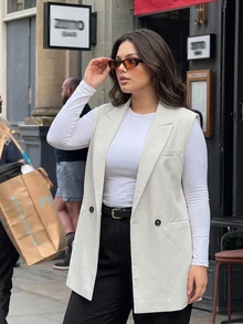 Dazy Plus Plus Size Women's Spring Summer Autumn New Loose Business Casual Style Vest Blazer - Apricot - View 3