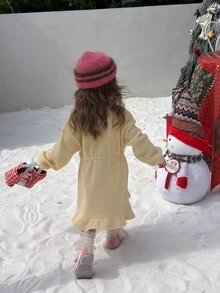 Dazy Kids بلوزة رياضية للرضيعة (بنت) بياقة دائرية وأكمام طويلة مع حافة مكشكشة لفصل الخريف/الشتاء - لون مشمشي - مشاهدة 2