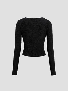Autumina Women's Autumn/Winter Casual Fashion Lazy Minimalist Daily Gathering Photo Sweater 2 Pieces Set - Black - View 8