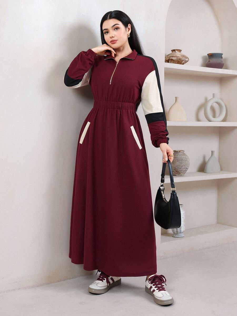 Veilorie Plus Size Women's Colorblock Pleated Casual Party Summer Dress - Multicolor - View 1