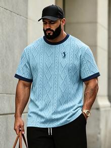 Manfinity Homme Men's Plus Size Colorblock Trim Short Sleeve T-Shirt - Royal Blue - View 3