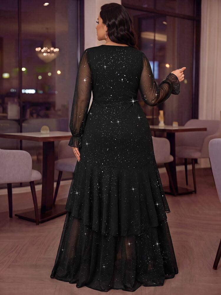 Fleurora Plus Size Dresses Elegant Long Dress Elegant Long Party Dress Black Dress Sparkly Dress Fall/Winter Dress Birthday Dress Prom Dress Halloween Costume - Black - View 2