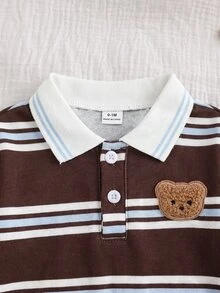 Cozy Pixies 新生兒小熊圖案對比色 Polo 領長袖運動衫與長褲套裝 - 彩色 - 查看 9
