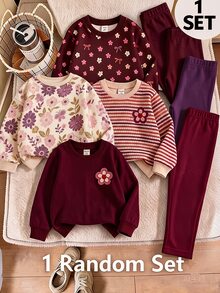 Young Girl Crew Neck Long Sleeve Sweatshirt And Pants Casual Daily Outfit - Multicolor - View 2