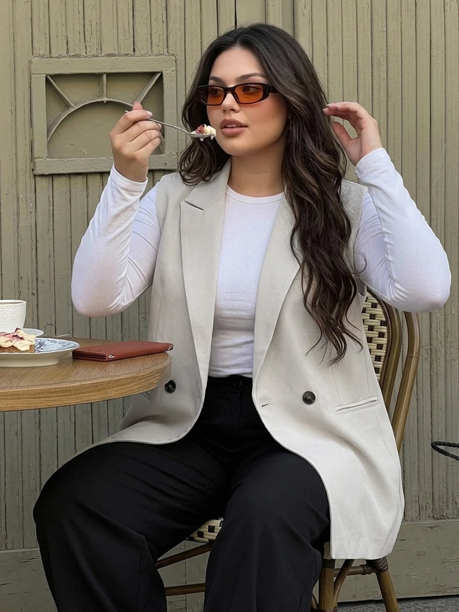 Dazy Plus Plus Size Women's Spring Summer Autumn New Loose Business Casual Style Vest Blazer - Apricot - View 1