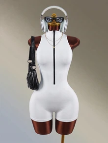 Amplova Women's White Sleeveless Backless High Neck Sports Jumpsuit - White - View 6