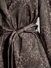 SHEIN ICON Women's Plus Size Leopard Print Lapel Collar Jacket - Brown - View 4