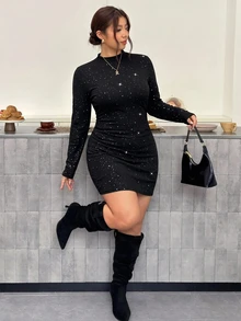 Firerie Plus Size Women's Shiny Fashion Party Summer Dress - Black - View 1