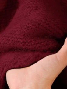 CosyJoli Áo len chui đầu dệt kim dày màu trơn dáng rộng, tay áo bo bèo, dáng ngắn, phong cách corset, màu đỏ rượu vang, phù hợp cho mùa đông, Giáng sinh, tiệc tối, trang trọng và đám cưới - Màu Đỏ Sâu - Xem 8