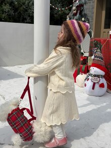 Dazy Kids Bộ áo len dệt kim màu trơn phong cách Hàn Quốc thường ngày tay dài cổ bẻ cho bé gái sơ sinh/chập chững mùa thu/đông - trắng - Xem 7