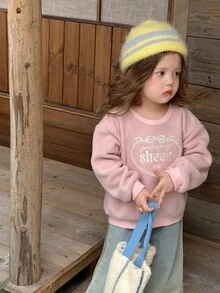 Dazy Kids Infant (Girl) Round Neck Korean Style Bow Embroidery Sweatshirt - Pink - View 1