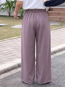 DAZY Tween Girl Fall Clothes Girls (Large) Solid Color Woven Wide Leg Long Pants - Pink - View 4