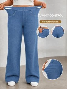 GlowEve CURVE Women's Plus Size Stretch Straight Leg Elastic Waist Denim Jeans - Light Wash - View 1
