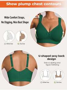 DesireSculpt Plus Size Women Bow Decor Wireless Lift & Support Bra - Army Green - View 8