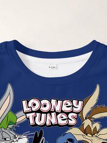 LOONEY TUNES X SHEIN 男嬰字母卡通印花休閒日常短袖上衣 - 白色 - 查看 3