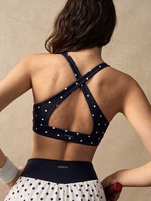 VARSIVA Women's Fashion Polka Dot Print Cropped Sports Bra - Black and White - View 2